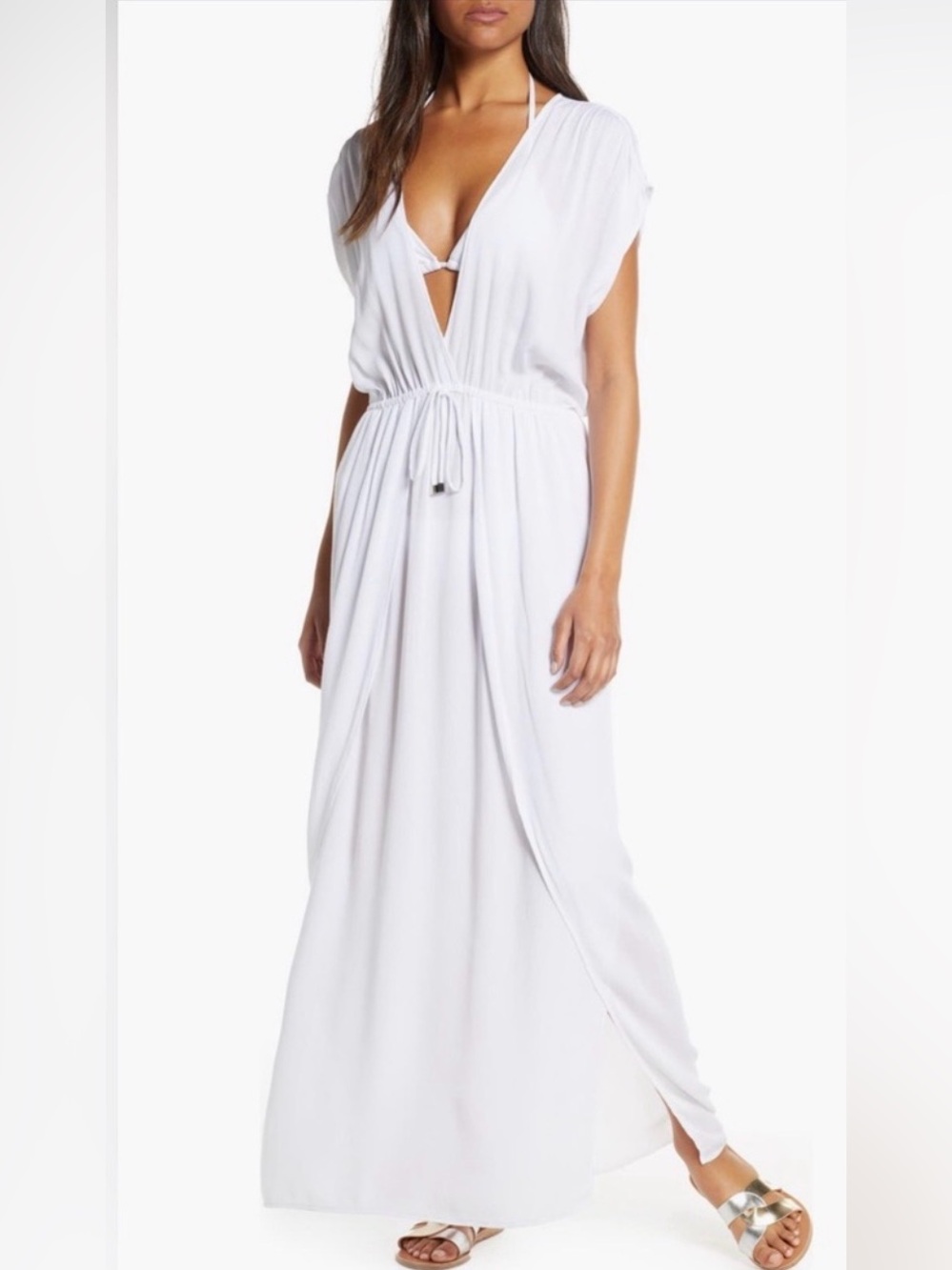 Nordstrom Elan White Swim Maxi Drawstring Dress - Picture 2 of 7
